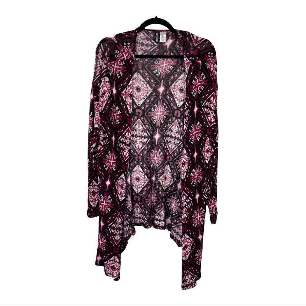 H&M Divided black burgundy print open duster